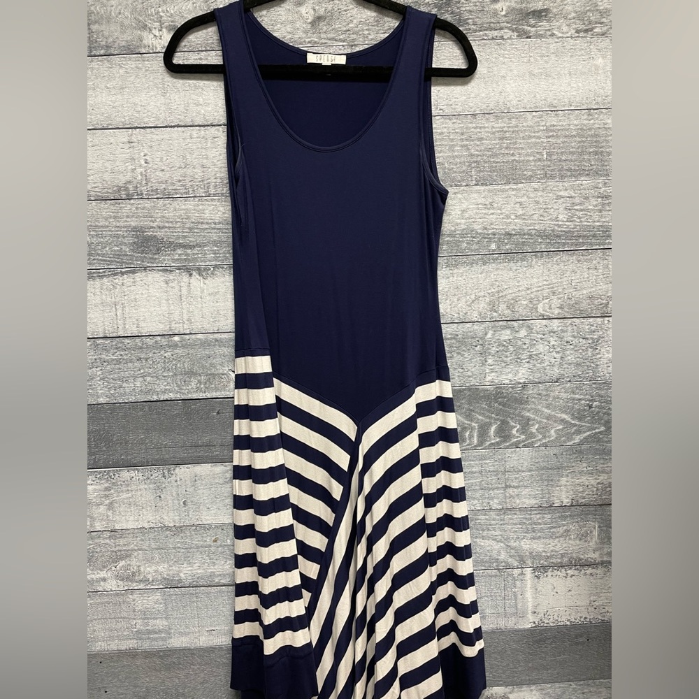 Spense navy sleeveless dress with stripes large